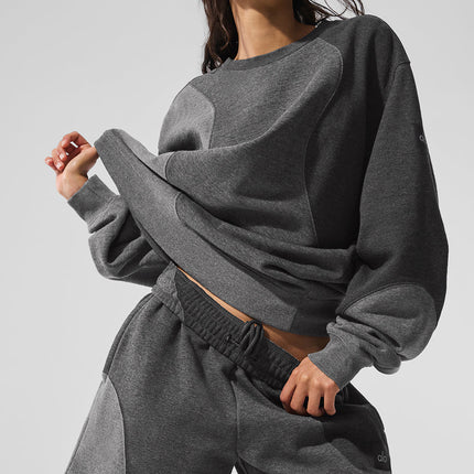 alo Women's Make Waves Crew Neck Pullover - Dark Heather Grey Tonal