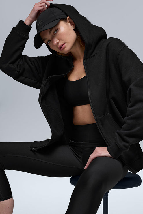 alo Women's Renown Heavy Weight Full Zip Hoodie - Black