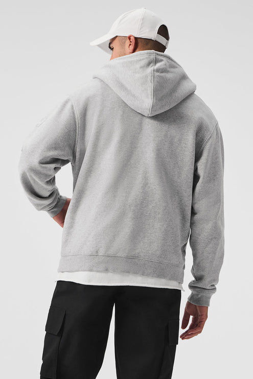 alo Men's Renown Heavy Weight Full Zip Hoodie - Athletic Heather Grey