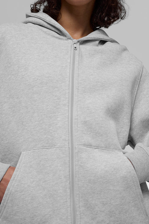 alo Women's Renown Heavy Weight Full Zip Hoodie - Athletic Heather Grey