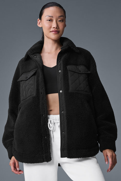 alo Women's Sherpa Edge Shacket - Black