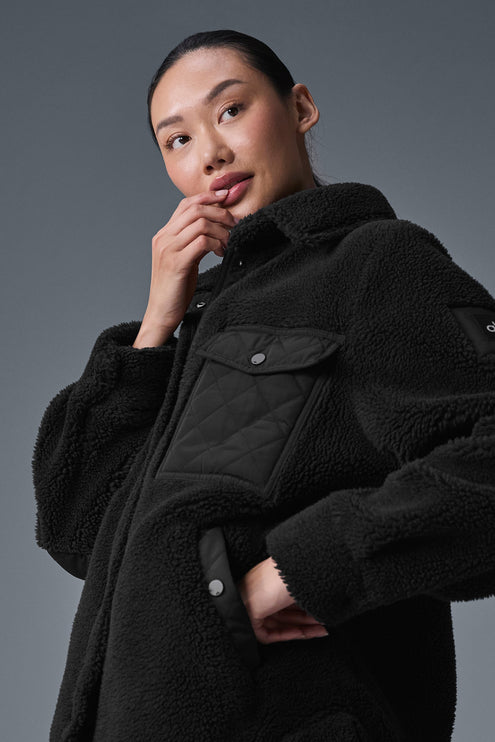alo Women's Sherpa Edge Shacket - Black