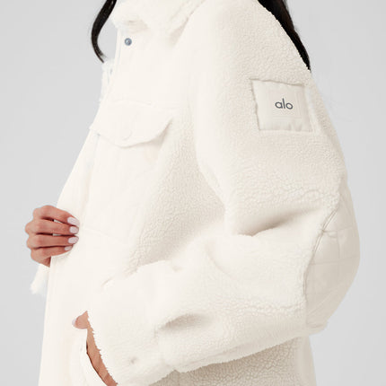 alo Women's Sherpa Edge Shacket - Ivory