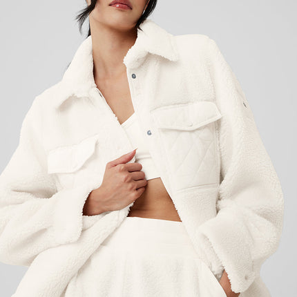 alo Women's Sherpa Edge Shacket - Ivory