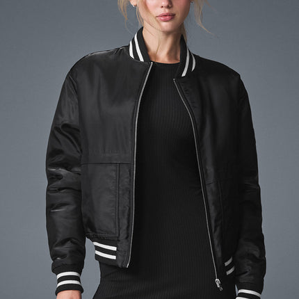 alo Women's Afterglow Varsity Jacket - Black