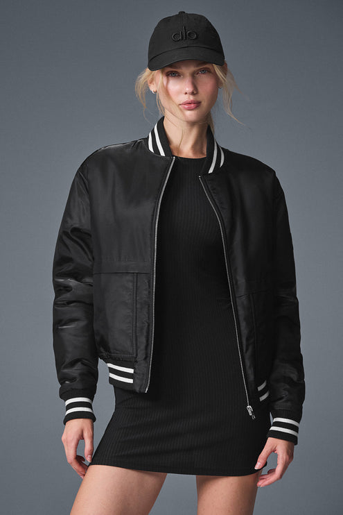 alo Women's Afterglow Varsity Jacket - Black