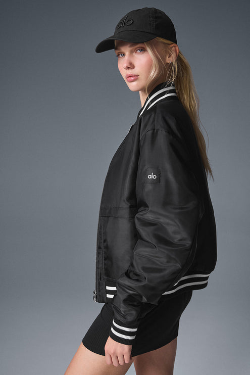 alo Women's Afterglow Varsity Jacket - Black