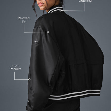 alo Women's Afterglow Varsity Jacket - Black