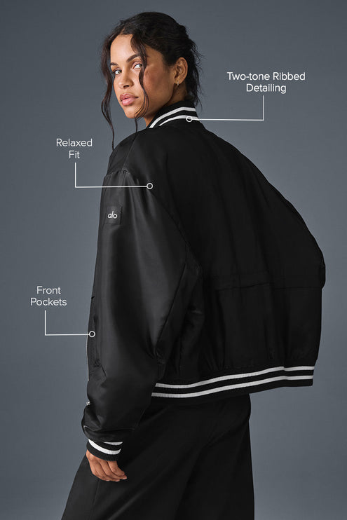 alo Women's Afterglow Varsity Jacket - Black