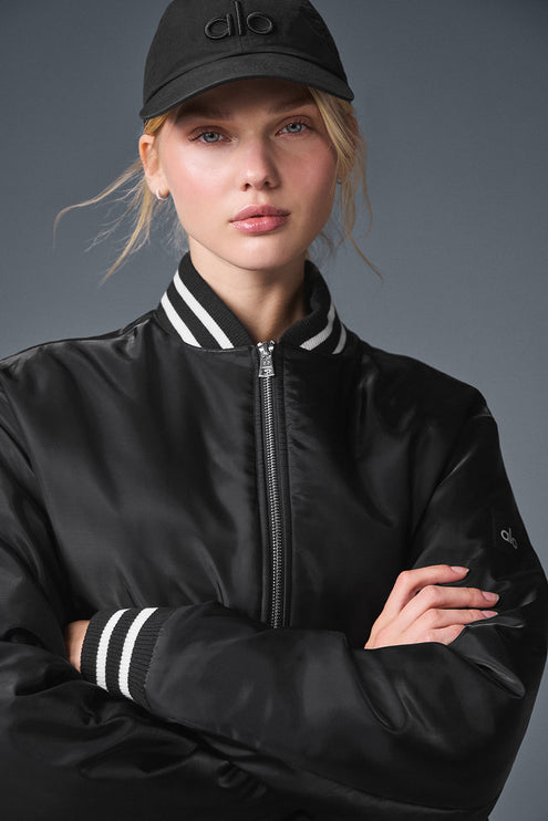 alo Women's Afterglow Varsity Jacket - Black