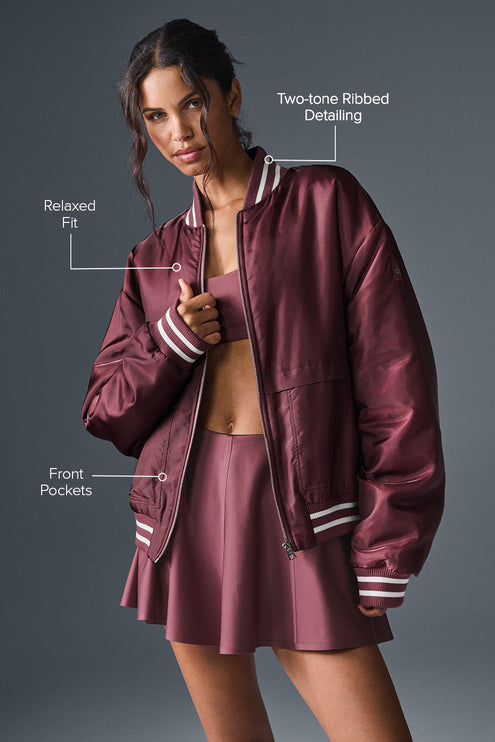 alo Women's Afterglow Varsity Jacket - Burgundy Truffle