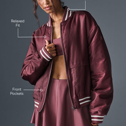 alo Women's Afterglow Varsity Jacket - Burgundy Truffle