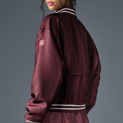alo Women's Afterglow Varsity Jacket - Burgundy Truffle