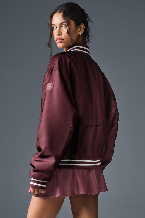 alo Women's Afterglow Varsity Jacket - Burgundy Truffle