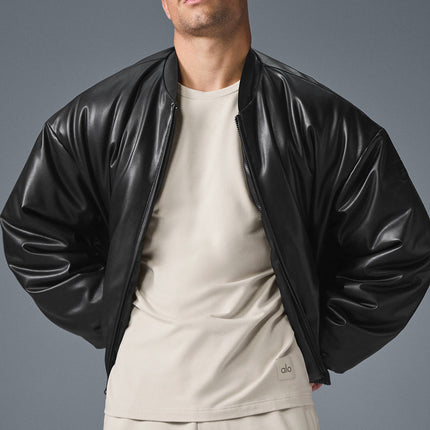 alo Men's Faux Leather Premier Bomber - Black
