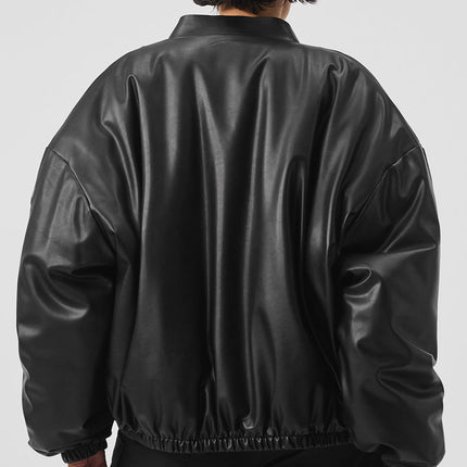 alo Women's Faux Leather Premier Bomber - Black