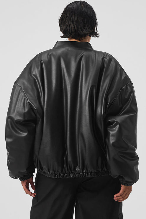 alo Women's Faux Leather Premier Bomber - Black
