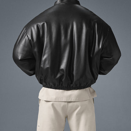 alo Men's Faux Leather Premier Bomber - Black