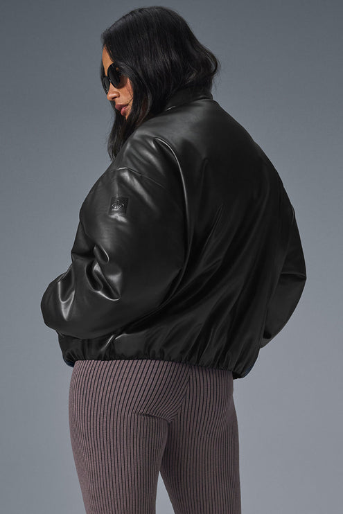 alo Women's Faux Leather Premier Bomber - Black