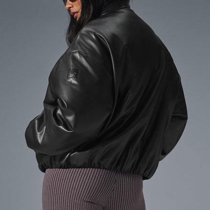 alo Women's Faux Leather Premier Bomber - Black