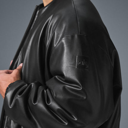 alo Men's Faux Leather Premier Bomber - Black