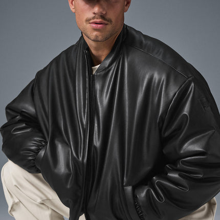 alo Men's Faux Leather Premier Bomber - Black
