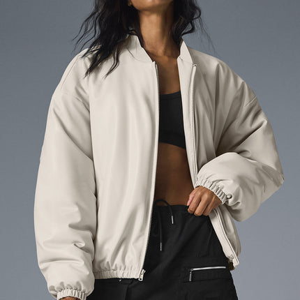 alo Women's Faux Leather Premier Bomber - Bone