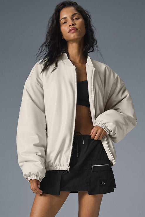 alo Women's Faux Leather Premier Bomber - Bone