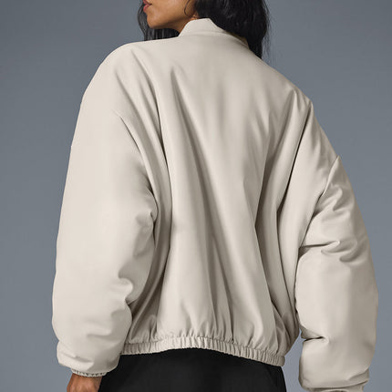 alo Women's Faux Leather Premier Bomber - Bone