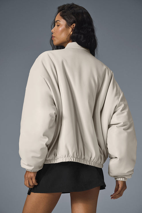 alo Women's Faux Leather Premier Bomber - Bone