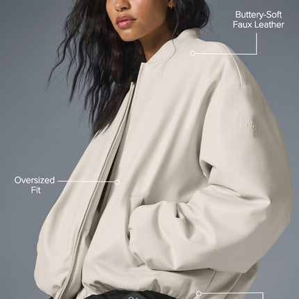 alo Women's Faux Leather Premier Bomber - Bone