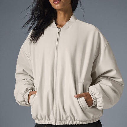 alo Women's Faux Leather Premier Bomber - Bone