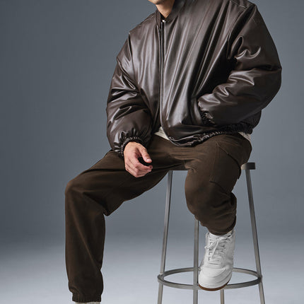 alo Men's Faux Leather Premier Bomber - Espresso