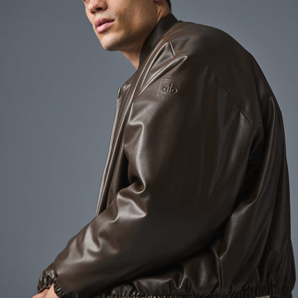 alo Men's Faux Leather Premier Bomber - Espresso