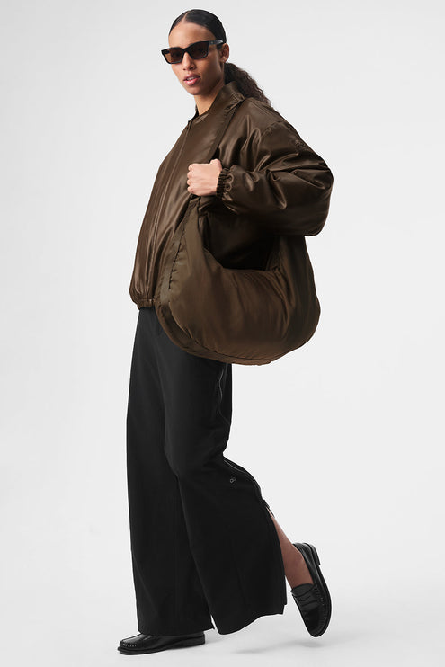 alo Women's Faux Leather Premier Bomber - Espresso
