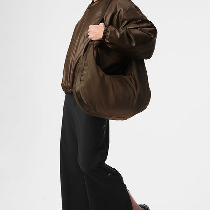 alo Women's Faux Leather Premier Bomber - Espresso