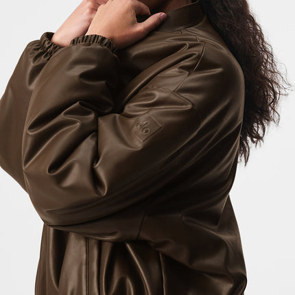 alo Women's Faux Leather Premier Bomber - Espresso