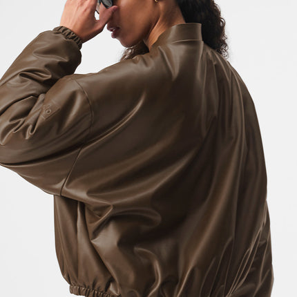 alo Women's Faux Leather Premier Bomber - Espresso
