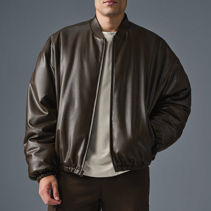 alo Men's Faux Leather Premier Bomber - Espresso