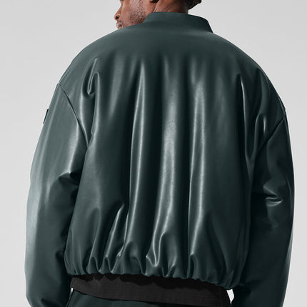 alo Men's Faux Leather Premier Bomber - Charcoal Green