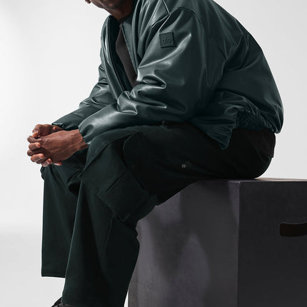 alo Men's Faux Leather Premier Bomber - Charcoal Green
