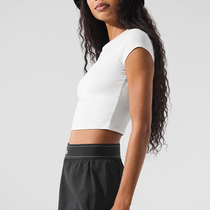 alo Women's Alosoft Crop Finesse Short Sleeve - White