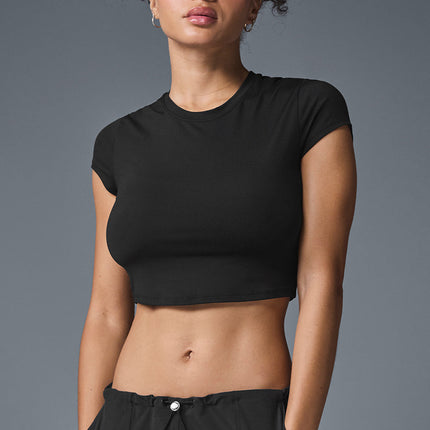 alo Women's Alosoft Crop Finesse Short Sleeve - Black