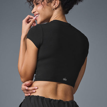 alo Women's Alosoft Crop Finesse Short Sleeve - Black