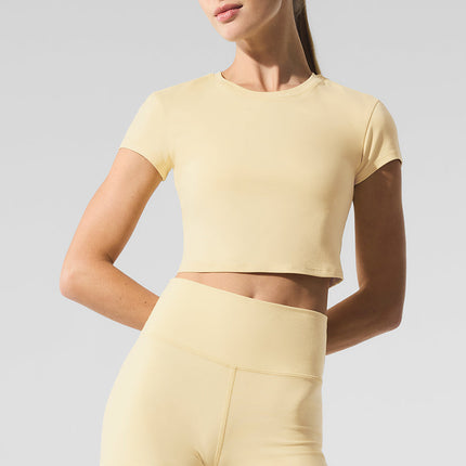 alo Women's Alosoft Crop Finesse Short Sleeve - Warm Butter