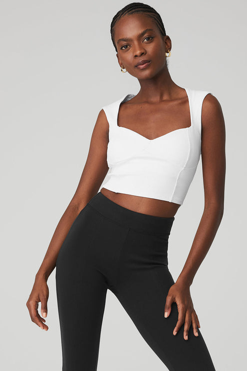 alo Women's Ribbed Sweetheart Short Sleeve - White
