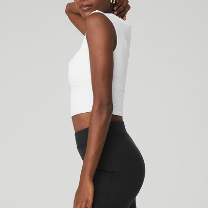 alo Women's Ribbed Sweetheart Short Sleeve - White
