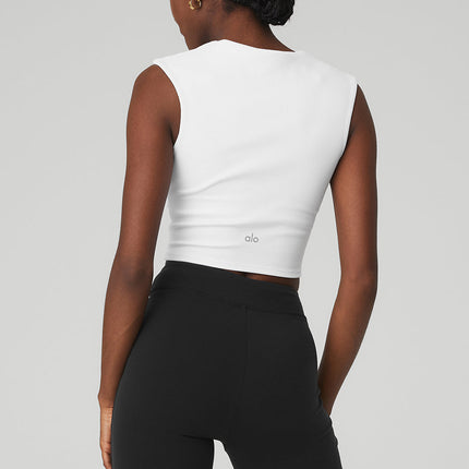 alo Women's Ribbed Sweetheart Short Sleeve - White