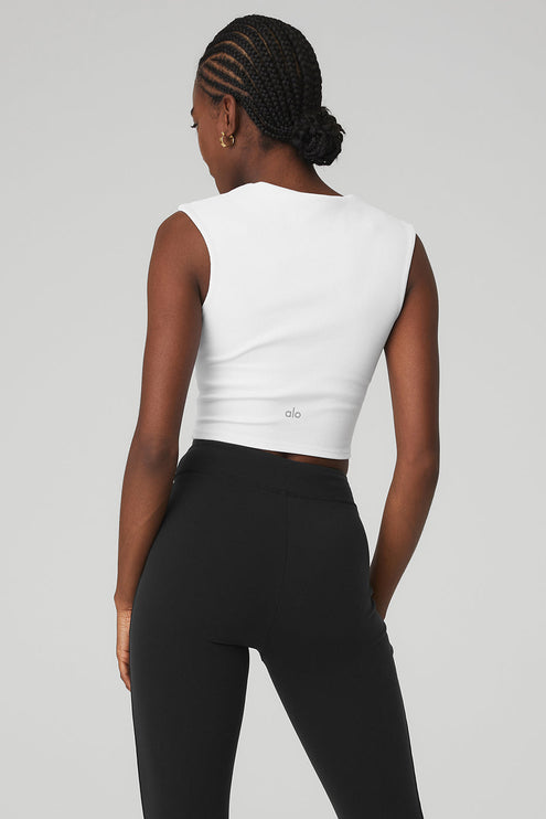 alo Women's Ribbed Sweetheart Short Sleeve - White