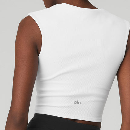 alo Women's Ribbed Sweetheart Short Sleeve - White